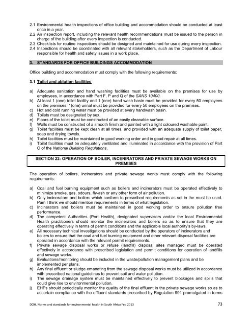 National Norms and Standards relating to Environmental Health