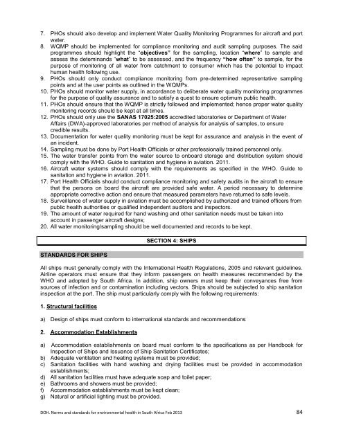 National Norms and Standards relating to Environmental Health