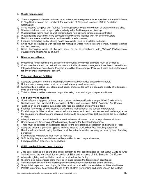 National Norms and Standards relating to Environmental Health