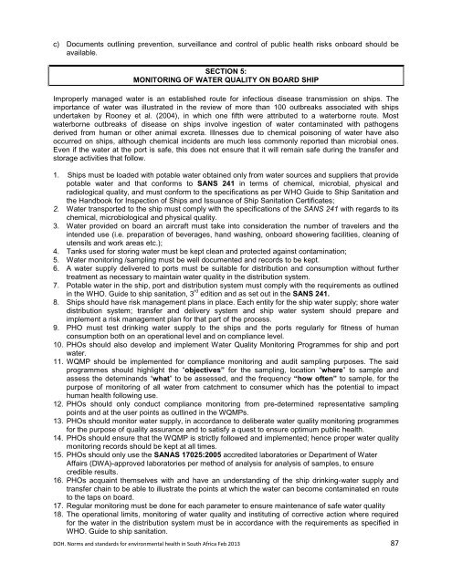 National Norms and Standards relating to Environmental Health