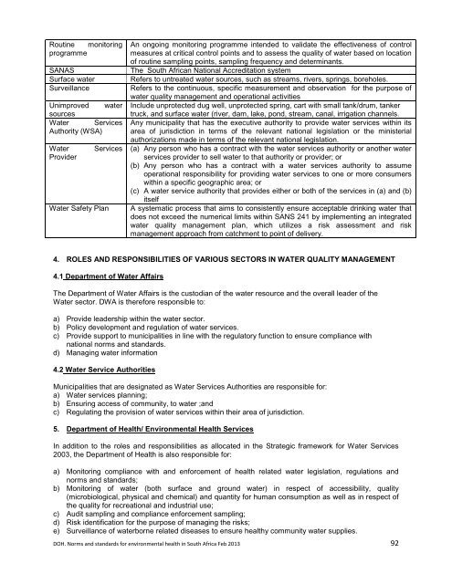 National Norms and Standards relating to Environmental Health