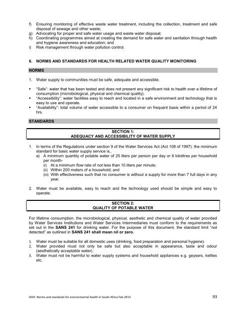 National Norms and Standards relating to Environmental Health