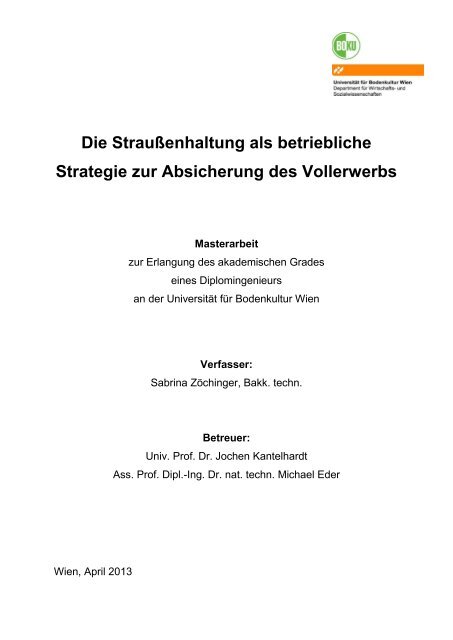 Die Straußenhaltung als betriebliche Strategie zur Absicherung des ...