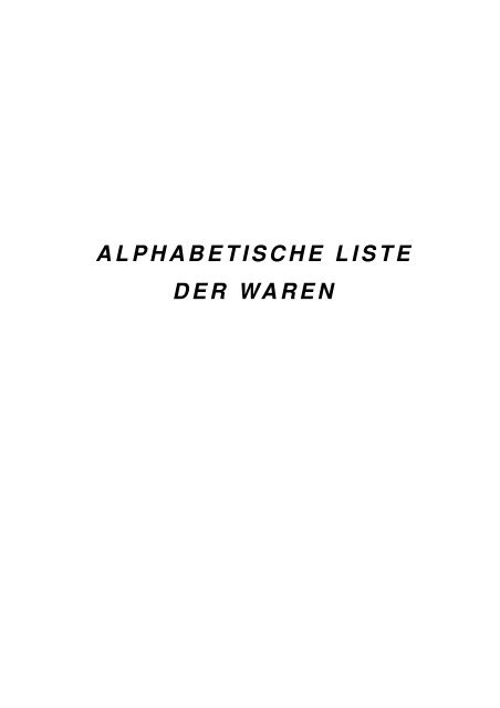 alphabetische liste der waren