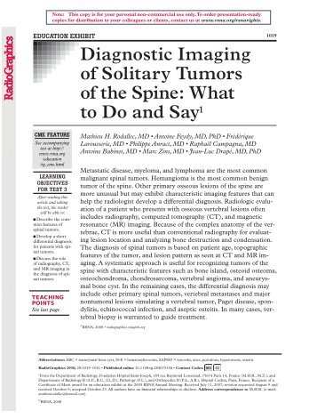 Diagnostic Imaging of Solitary Tumors of the Spine ... - RadioGraphics