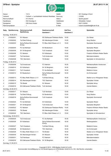 DFBnet - Spielplan 26.07.2013 11:34 - TuS Teutonia Vinsebeck