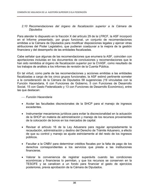 Conclusiones y Recomendaciones a la ASF - CÃ¡mara de Diputados