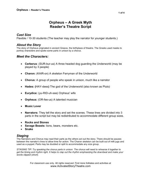 Orpheus – A Greek Myth Reader's Theatre Script - Act!vated Story ...