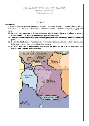 RESOLUÇÃO DOS "TESTES - 1 RELEVO E GEOLOGIA" Professor ...