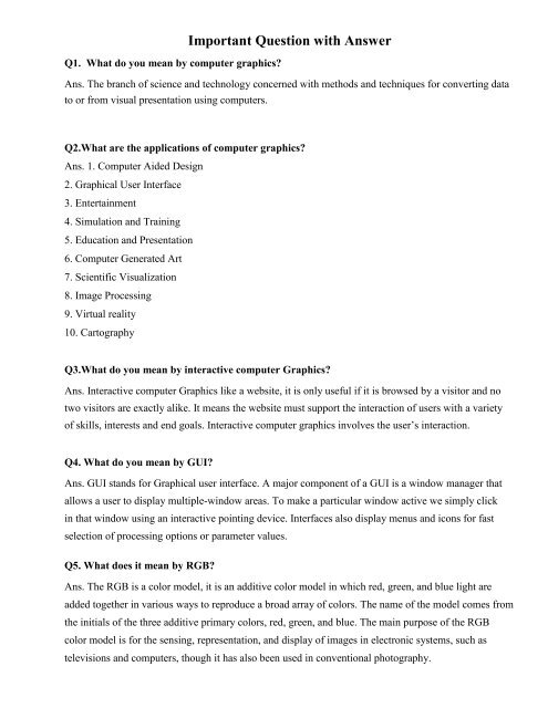 Computer Graphics - Important Question Unit I