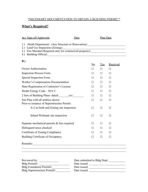 NECESSARY DOCUMENTATION TO OBTAIN A BUILDING PERMIT