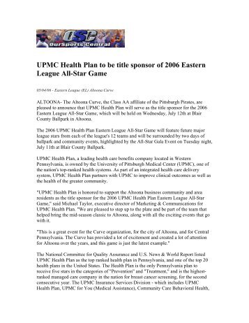 UPMC Health Plan to be title sponsor of 2006 Eastern League All ...
