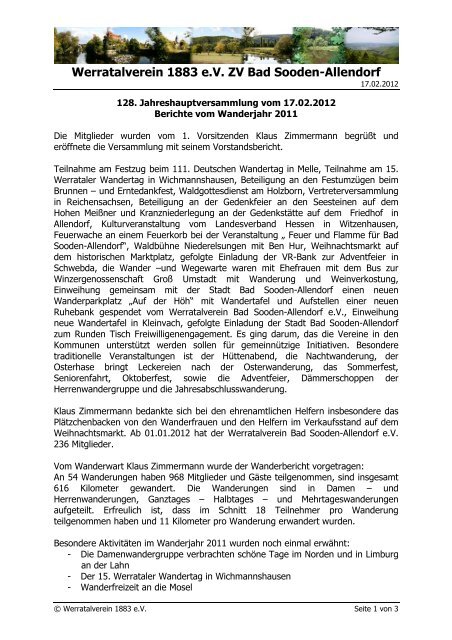 Bericht zur Jahreshauptversammlung 2012 - Werratalverein 1883 eV