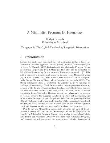 A Minimalist Program for Phonology - Linguistics - University of ...