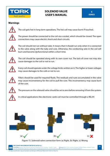 solenoıd valve user's manual - Sms-Tork