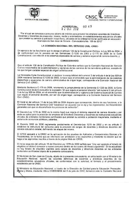 San José De Cúcuta Convocatoria No199 - Comisión Nacional del ...