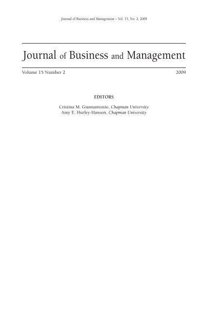 JBM (Vol. 15, No. 2, 2009) - Chapman University