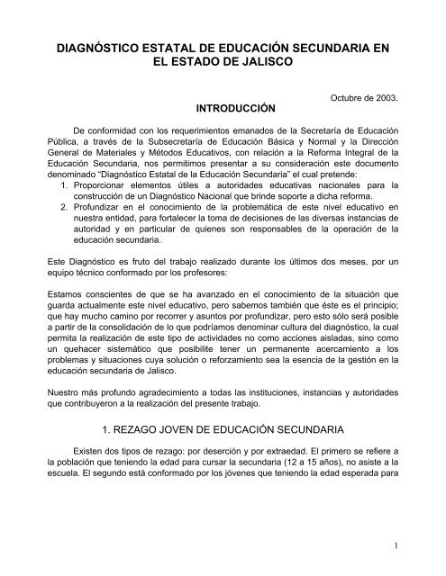 diagnóstico estatal de educación secundaria en el estado de jalisco