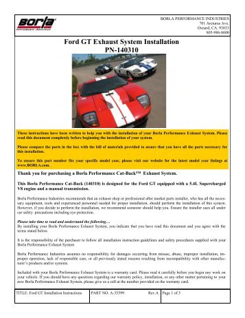 Ford GT Exhaust System Installation PN-140310 - Borla