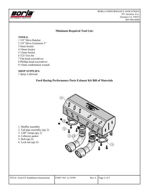 Ford GT Exhaust System Installation PN-140310 - Borla