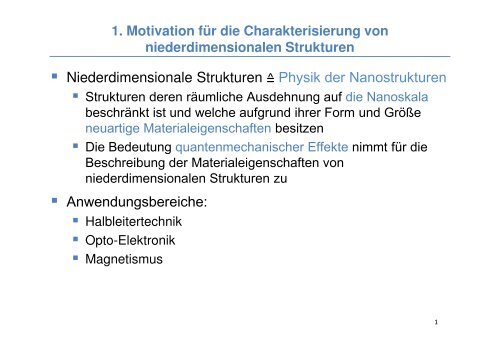 Niederdimensionale Strukturen ≙ Physik der Nanostrukturen ...