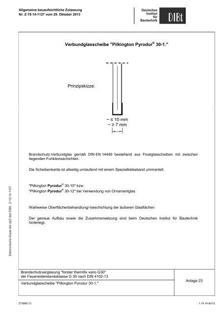 Zulassung Brandschutzverglasung G30 - Forster