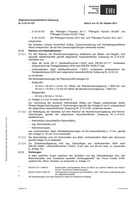 Zulassung Brandschutzverglasung G30 - Forster