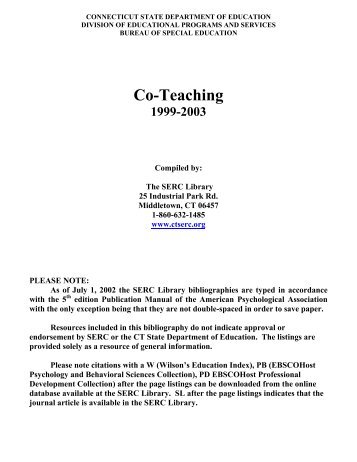 Co-Teaching 1999 - 2003 - The State Education Resource Center