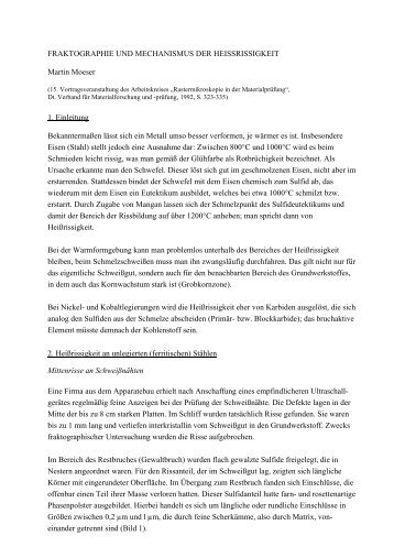 fraktographie und mechanismus der heissrissigkeit - Martin-moeser.de