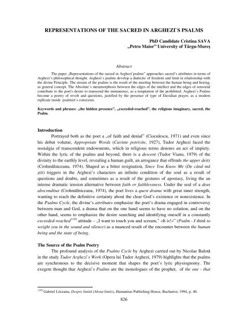 representations of the sacred in arghezi`s psalms - Universitatea ...