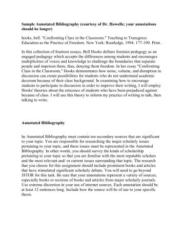 Sample Annotated Bibliography (courtesy of Dr. Howells; your ...