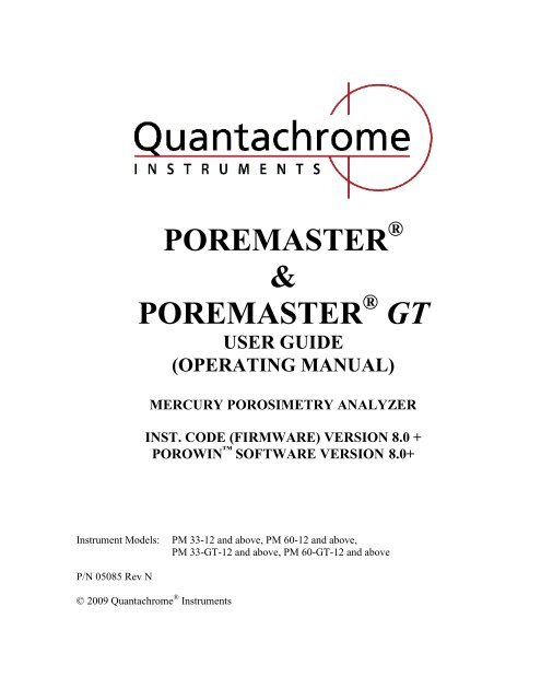 PoreMaster & PoreMaster GT Manual