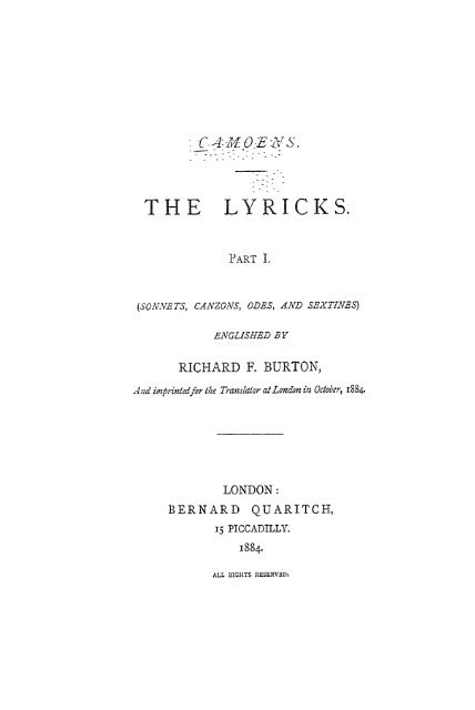 Camoens - The Lyrics part 1 - Sir Richard Francis Burton (1821-1890)