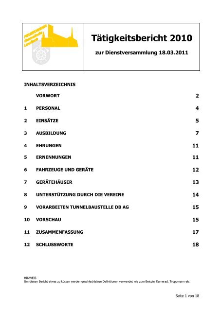 Jahresbericht 2010 - FEUERWEHR Gemeinde Laufach