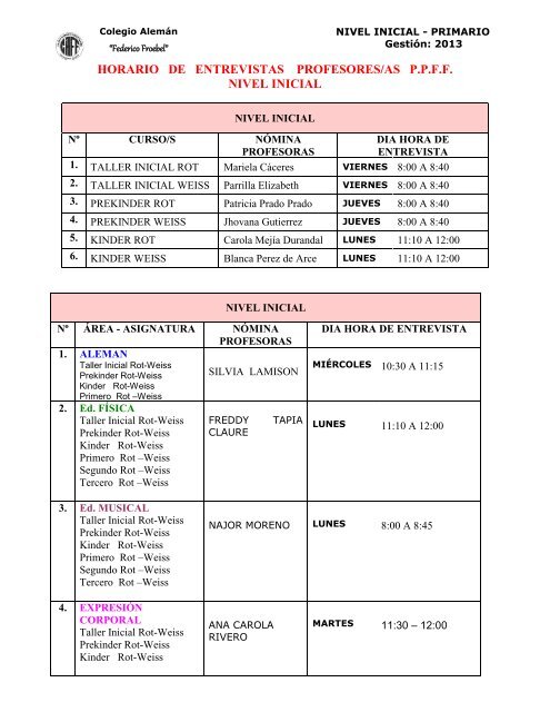 Horario de Entrevista - federico froebel
