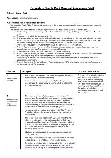 Basic Skills Quality Mark Report 2013 - Garratt Park School