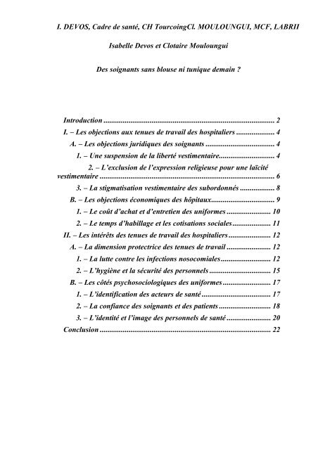 (I.) et Mouloungui (C.), Des soignants sans blouse ni tunique demain