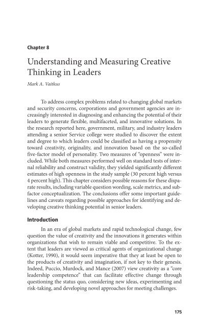 Understanding and Measuring Creative Thinking in Leaders