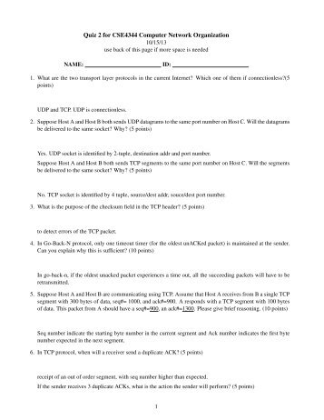 Quiz 2 for CSE4344 Computer Network Organization