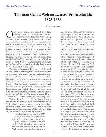 Thomas Casad Writes: Letters From Mesilla ... - Doña Ana County