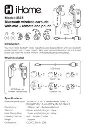 Model: iB75 Bluetooth wireless earbuds with mic + remote ... - iHome