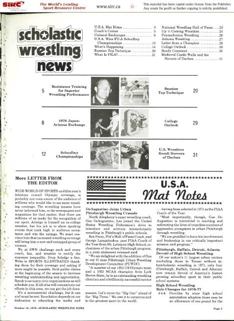 Letterdrom the Editor [& - Wrestling USA Magazine