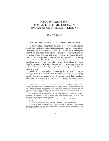 the pari passu clause in sovereign bond contracts - Hofstra Law ...