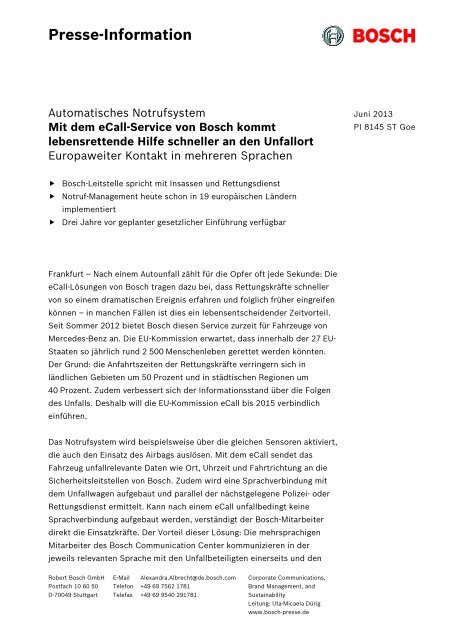 Presseinformation (PDF 142 KB) - Bosch Communication Center