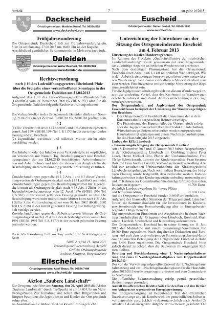 Ausgabe 16 - Verbandsgemeinde Arzfeld