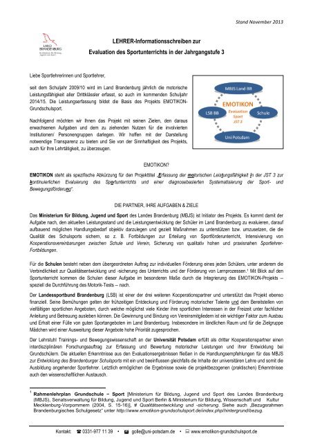 Lehrer Informationsschreiben Zur Evaluation Des Sportunterrichts