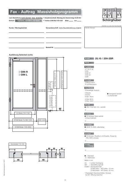 Fax - Auftrag Massivholzprogramm - Schörghuber