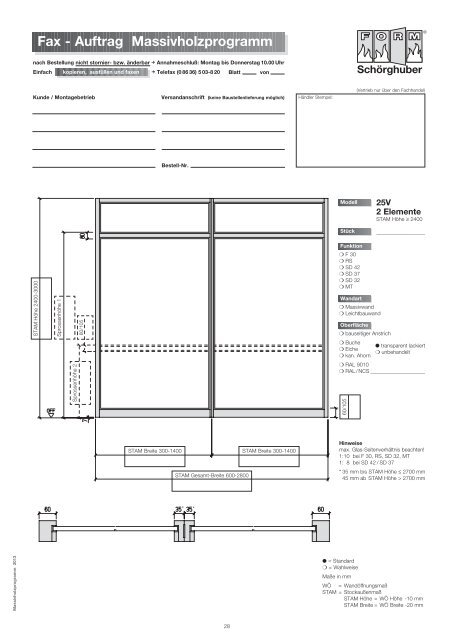 Fax - Auftrag Massivholzprogramm - Schörghuber