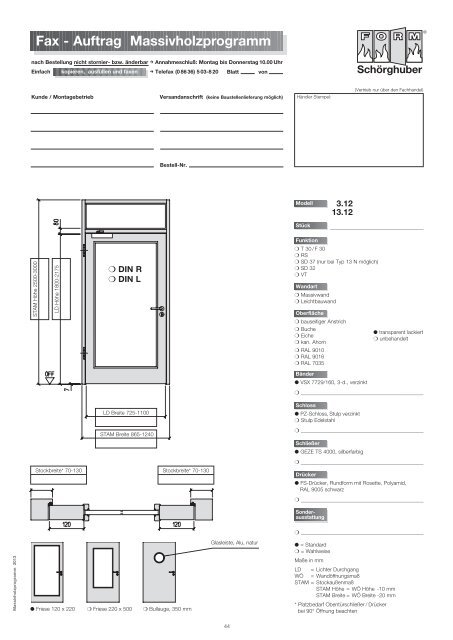 Fax - Auftrag Massivholzprogramm - Schörghuber