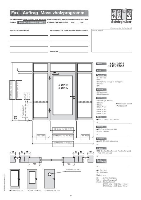 Fax - Auftrag Massivholzprogramm - Schörghuber